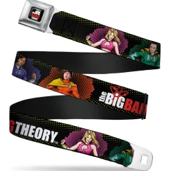 THE BIG BANG THEORY Full Color Black White Red Seatbelt Belt - THE BIG BANG THEORY Superhero Character Poses Black Webbing