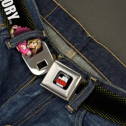 THE BIG BANG THEORY Full Color Black White Red Seatbelt Belt - THE BIG BANG THEORY Superhero Character Poses Black Webbing