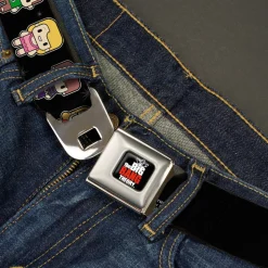 THE BIG BANG THEORY Full Color Black White Red Seatbelt Belt - Big Bang Theory Chibi Characters/Atom/Stars Webbing