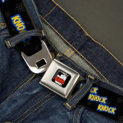THE BIG BANG THEORY Full Color Black White Red Seatbelt Belt - KNOCK KNOCK KNOCK/Atoms Black/Gray/Blue/Yellow Webbing