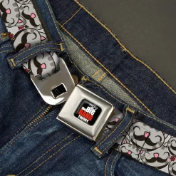 THE BIG BANG THEORY Full Color Black White Red Seatbelt Belt - Soft Kitty Mustacho Stacked Webbing