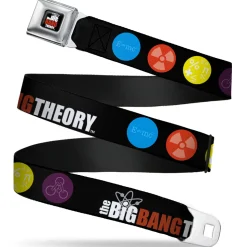 THE BIG BANG THEORY Full Color Black White Red Seatbelt Belt - THE BIG BANG THEORY DNA/Atom/E/Radiation Black Webbing