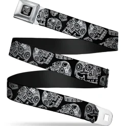 The Dust of Living II Skull Full Color Black/White Seatbelt Belt - The Dust of Living II Sugar Skulls Black/White Webbing