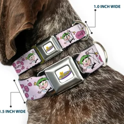 THE FAIRLY ODDPARENTS Logo Full Color White Seatbelt Buckle Collar - The Fairly OddParents Cosmo and Wanda Wish Poses Pink