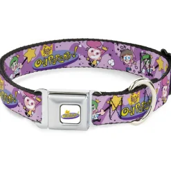 THE FAIRLY ODDPARENTS Logo Full Color White Seatbelt Buckle Collar - THE FAIRLY ODDPARENTS Timmy with Cosmo and Wanda Group Pose Pinks