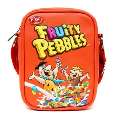 The Flintstones Bag, Cross Body, Fruity Pebbles Fred and Barney Cereal Box Replica, Bright Red, Vegan Leather