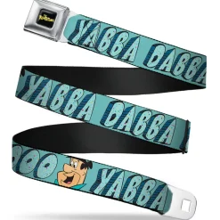 THE FLINTSTONES Logo Full Color Black Yellow Seatbelt Belt - Fred Face YABBA DABBA DOO Blues Webbing