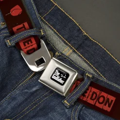 THE GODFATHER Title Logo Full Color Black/White Seatbelt Belt - The Godfather THE DON Blocks and Rose Black/Red Webbing