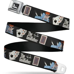 THE GODFATHER Title Logo Full Color Black/White Seatbelt Belt - THE GODFATHER Title Logo and Casino Icons Black Webbing