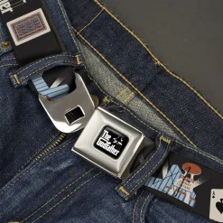 THE GODFATHER Title Logo Full Color Black/White Seatbelt Belt - THE GODFATHER Title Logo and Casino Icons Black Webbing