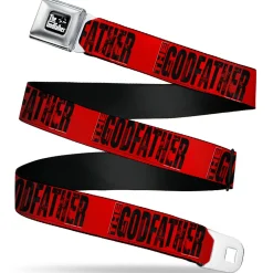 THE GODFATHER Title Logo Full Color Black/White Seatbelt Belt - THE GODFATHER Weathered Text Logo Red/Black Webbing