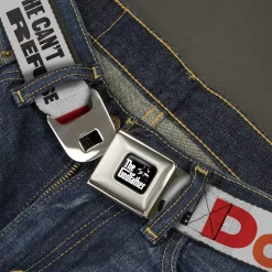 THE GODFATHER Title Logo Full Color Black/White Seatbelt Belt - The Godfather Quote I'LL MAKE HIM AN OFFER HE CAN'T REFUSE Grays/Red Webbing