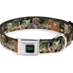 THE JUNGLE BOOK Full Color Black/Green Seatbelt Buckle Collar - The Jungle Book I Wanna Be Like You 4-Character Scene