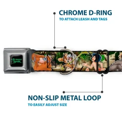 THE JUNGLE BOOK Full Color Black/Green Seatbelt Buckle Collar - The Jungle Book I Wanna Be Like You 4-Character Scene