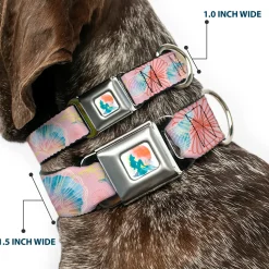 The Little Mermaid Ariel Silhouette Pose Full Color White/Multi Color Seatbelt Buckle Collar - The Little Mermaid Flounder and Sebastian Under the Sea Pinks