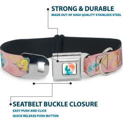 The Little Mermaid Ariel Silhouette Pose Full Color White/Multi Color Seatbelt Buckle Collar - The Little Mermaid Flounder and Sebastian Under the Sea Pinks