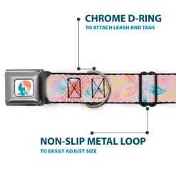 The Little Mermaid Ariel Silhouette Pose Full Color White/Multi Color Seatbelt Buckle Collar - The Little Mermaid Flounder and Sebastian Under the Sea Pinks