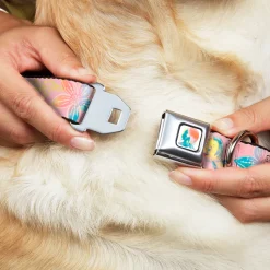 The Little Mermaid Ariel Silhouette Pose Full Color White/Multi Color Seatbelt Buckle Collar - The Little Mermaid Flounder and Sebastian Under the Sea Pinks