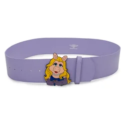 The Muppets Miss Piggy Pose Glitter Enamel Cast Buckle - 2.75 Inch Wide Lavender PU Strap Belt