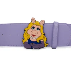 The Muppets Miss Piggy Pose Glitter Enamel Cast Buckle - 2.75 Inch Wide Lavender PU Strap Belt