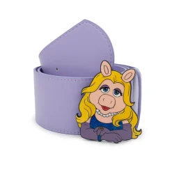 The Muppets Miss Piggy Pose Glitter Enamel Cast Buckle - 2.75 Inch Wide Lavender PU Strap Belt