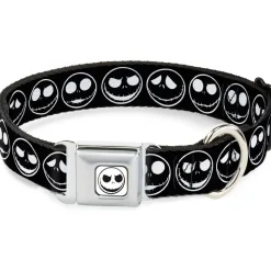 The Nightmare Before Christmas Jack Smiling Full Color White/Black Seatbelt Buckle Collar - The Nightmare Before Christmas Jack 5-Expressions Black/White