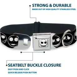 The Nightmare Before Christmas Jack Smiling Full Color White/Black Seatbelt Buckle Collar - The Nightmare Before Christmas Jack 5-Expressions Black/White