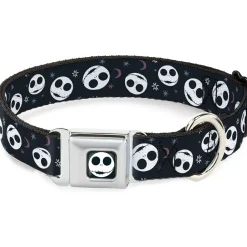 The Nightmare Before Christmas Jack Smiling Full Color Black/White Seatbelt Buckle Collar - The Nightmare Before Christmas Smiling Jack Moon and Stars Black