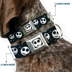 The Nightmare Before Christmas Jack Smiling Full Color Black/White Seatbelt Buckle Collar - The Nightmare Before Christmas Smiling Jack Moon and Stars Black