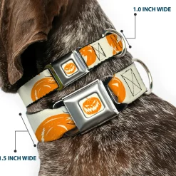 The Nightmare Before Christmas Pumpkin Ivory/Orange Seatbelt Buckle Collar - The Nightmare Before Christmas Jack Pose and Pumpkins Collage Ivory/Orange/Black