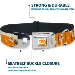 The Nightmare Before Christmas Pumpkin Ivory/Orange Seatbelt Buckle Collar - The Nightmare Before Christmas Jack Pose and Pumpkins Collage Ivory/Orange/Black