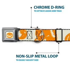 The Nightmare Before Christmas Pumpkin Ivory/Orange Seatbelt Buckle Collar - The Nightmare Before Christmas Jack Pose and Pumpkins Collage Ivory/Orange/Black