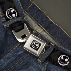 The Nightmare Before Christmas Jack Smiling Expression Full Color Black/White Seatbelt Belt - The Nightmare Before Christmas Jack Smiling Expression Black/White Webbing