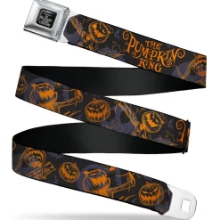 THE NIGHTMARE BEFORE CHRISTMAS Title Logo Full Color Black/White Seatbelt Belt - The Nightmare Before Christmas THE PUMPKIN KING Poses Black/Orange Webbing