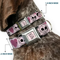 The Nightmare Before Christmas LOVE YOU TO DEATH Full Color Pink/Black Seatbelt Buckle Collar - The Nightmare Before Christmas Jack and Sally Doodles Pinks/Black