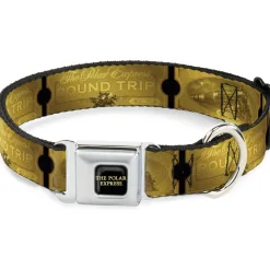THE POLAR EXPRESS Text Logo Full Color Black/Golds Seatbelt Buckle Collar - THE POLAR EXPRESS ROUND TRIP Ticket Black/Golds