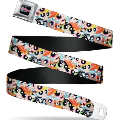 THE POWERPUFF GIRLS Animated Series Title Logo Full Color Black Seatbelt Belt - The Powerpuff Girls Expressions Stacked Webbing