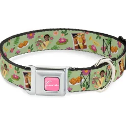 The Princess and the Frog TIANA Script Full Color Pink/White Seatbelt Buckle Collar - The Princess and the Frog Tiana's Place Collage Greens/Pinks