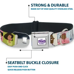 THE PROUD FAMILY Title Logo Full Color White/Purple Seatbelt Buckle Collar - The Proud Family 6-Character Block Poses