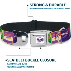 THE PROUD FAMILY Title Logo Full Color White/Purple Seatbelt Buckle Collar - The Proud Family PROUD SNACKS Logo Blocks Multi Color