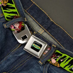 The Wild Thornberry's Logo Full Color Seatbelt Belt - Donnie Thornberry Wild Poses/Stripe Black/Green Webbing