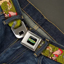 The Wild Thornberry's Logo Full Color Seatbelt Belt - Nigel Thornberry w/Snake Poses Olive/Brown Webbing
