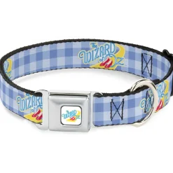 THE WIZARD OF OZ Logo Full Color White Seatbelt Buckle Collar - THE WIZARD OF OZ Logo Gingham Checker Blues