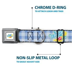 THE WIZARD OF OZ Logo Full Color White Seatbelt Buckle Collar - THE WIZARD OF OZ Logo Gingham Checker Blues