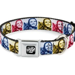 THE WIZARD OF OZ Title Logo Full Color Black/White Seatbelt Buckle Collar - The Wizard of Oz Dorothy and Toto Pose Blocks Blues/Yellows/Reds
