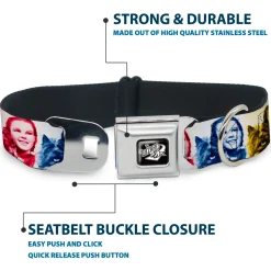 THE WIZARD OF OZ Title Logo Full Color Black/White Seatbelt Buckle Collar - The Wizard of Oz Dorothy and Toto Pose Blocks Blues/Yellows/Reds