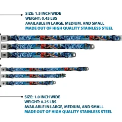 Thor Avengers Icon Silver/Black Seatbelt Buckle Collar - Avengers THOR Hammer/Action Pose Galaxy Blues/White