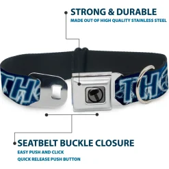 Thor Avengers Icon Silver/Black Seatbelt Buckle Collar - Avengers THOR Hammer/Action Pose Galaxy Blues/White