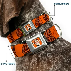 Tigger Face CLOSE-UP Full Color Orange Seatbelt Buckle Collar - Tigger Stripes Orange/Black
