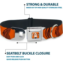 Tigger Face CLOSE-UP Full Color Orange Seatbelt Buckle Collar - Tigger Stripes Orange/Black